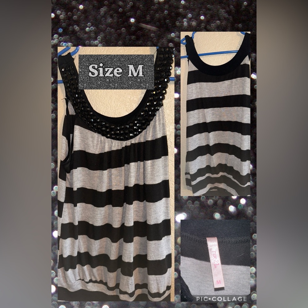 Black and Gray Striped Tank Top